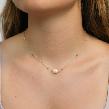 Gold Beaded Pearl Necklace